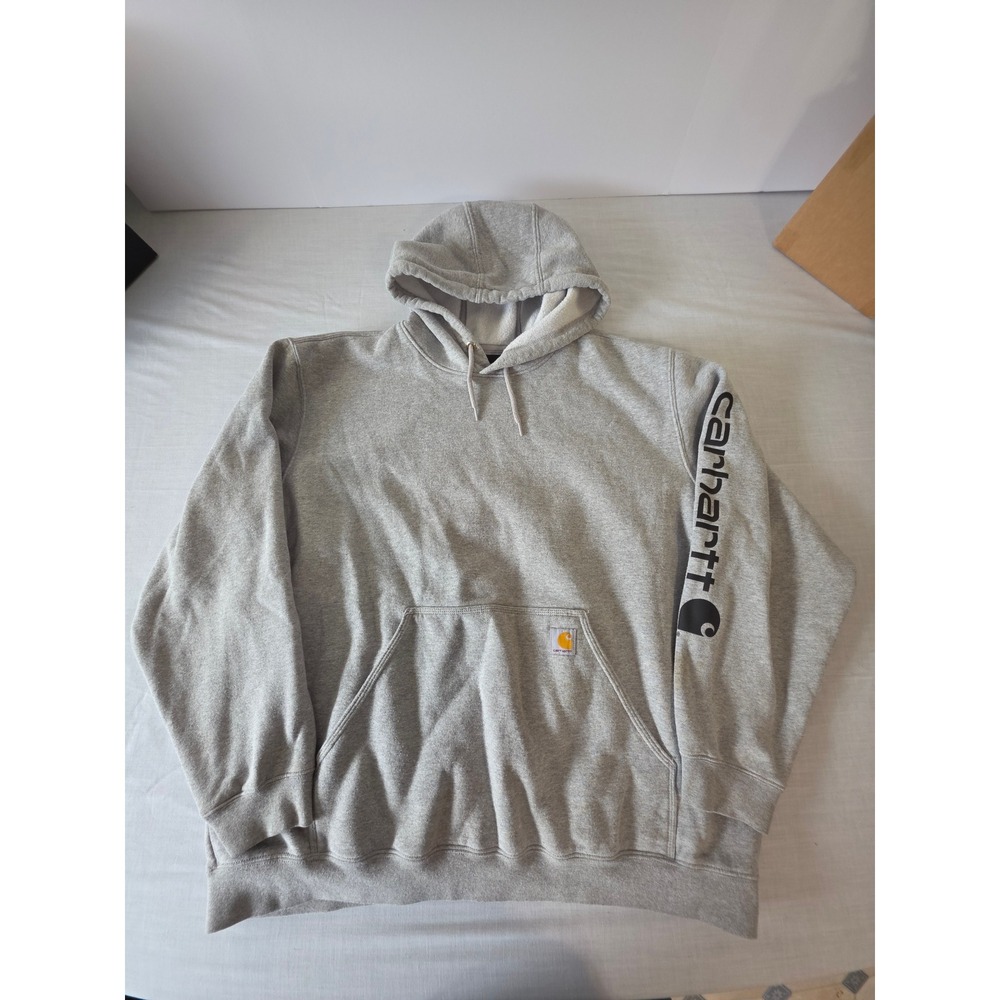 Carhartt Hoodie Loose Fit K288 Logo Sleeve 2XL Gray Workwear Sweatshirt